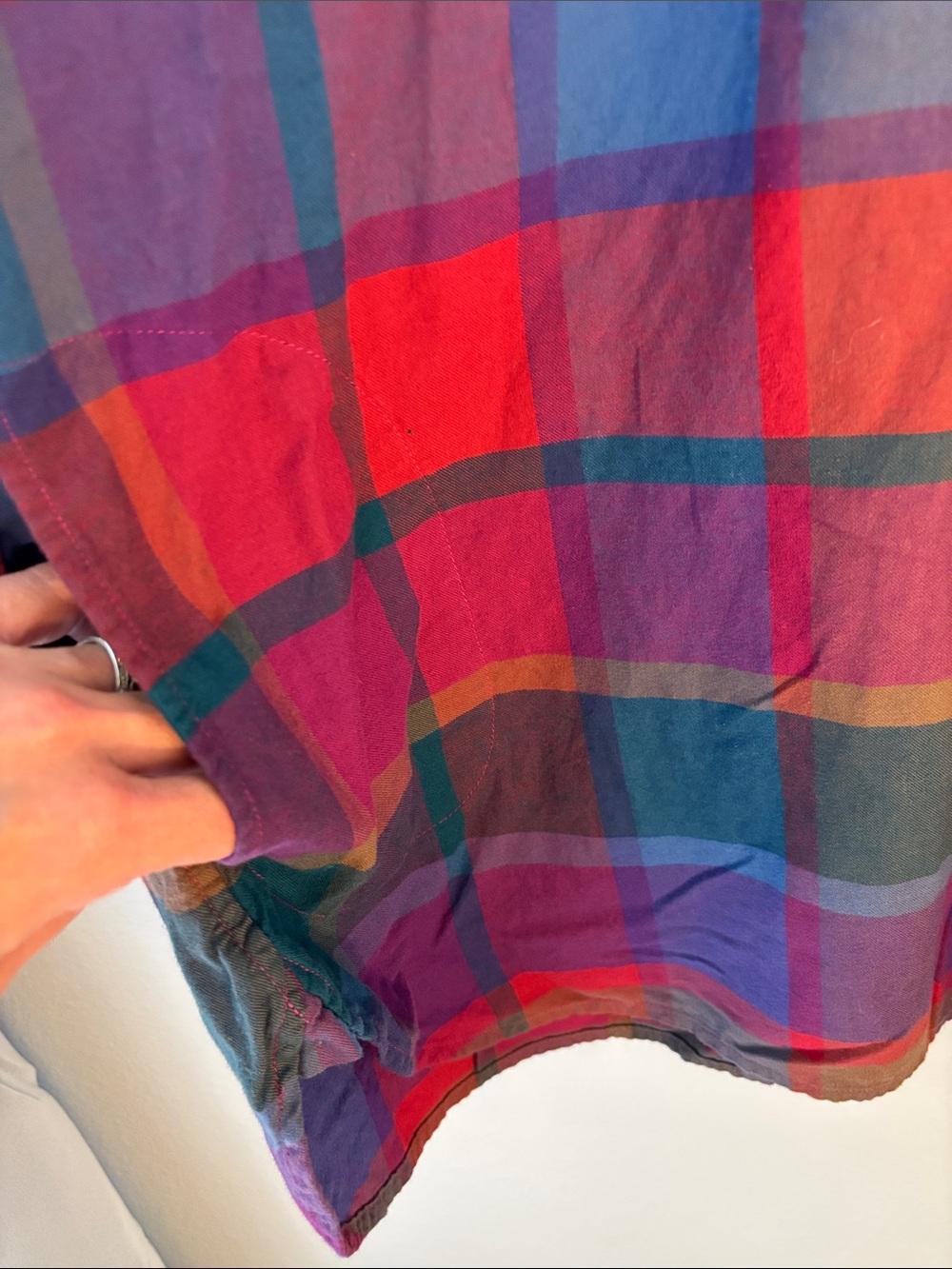 L.L. BEAN Signature Plaid Cotton Popover Tunic Vibrant Multicolor Plaid Large - Picture 6 of 8